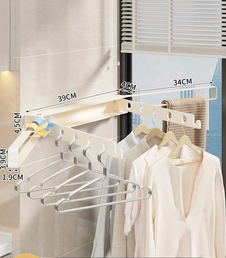 Wall Mounted Collapsible Folding Towel Drying Rack Retractable Clothes Hangers Balcony Laundry Airer Foldable Clothes Dryer