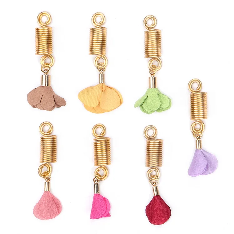 Handmade Loc Jewelry Colorful Twisted Wire Hair Spiral Coil Bead With Flower Charm Pendant