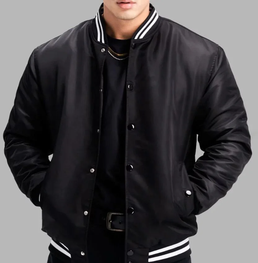 Full Nylon Durable Fabric Mens Winter Bomber Jacket Lined With Cotton Padding Autumn Baseball Varsity Jacket Street Windbreaker