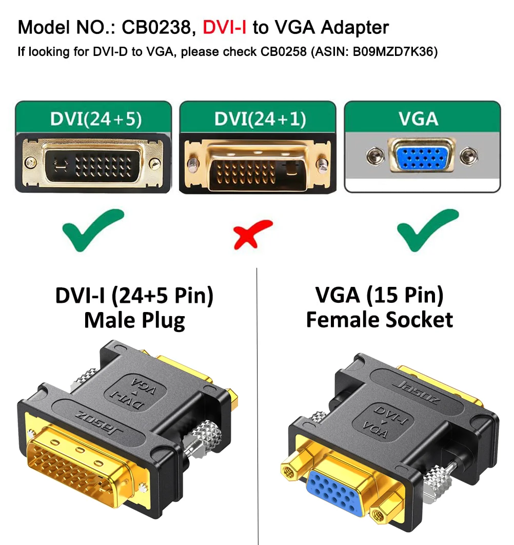 Jasoz DVI-I to VGA Converter 24 +5 DVI to VGA Adapter DVI-D male to VGA Female For LCD HDTV