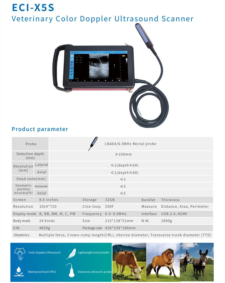 CE ISO approved portable cows pig horse veterinary ultrasound scanner