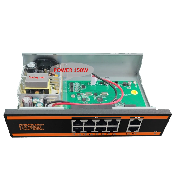 OEM 8-портовый коммутатор питания через Ethernet 10/100/1000 + гигабитный 2 Uplink порт неуправляемый