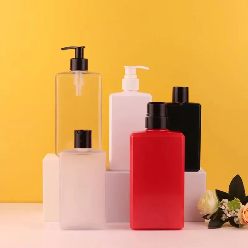 Custom 500ml Plastic Clear Body Wash Bottle Cosmetics Containers Packaging Flat Shampoo Design Screen Printing Pump Sprayer Hair