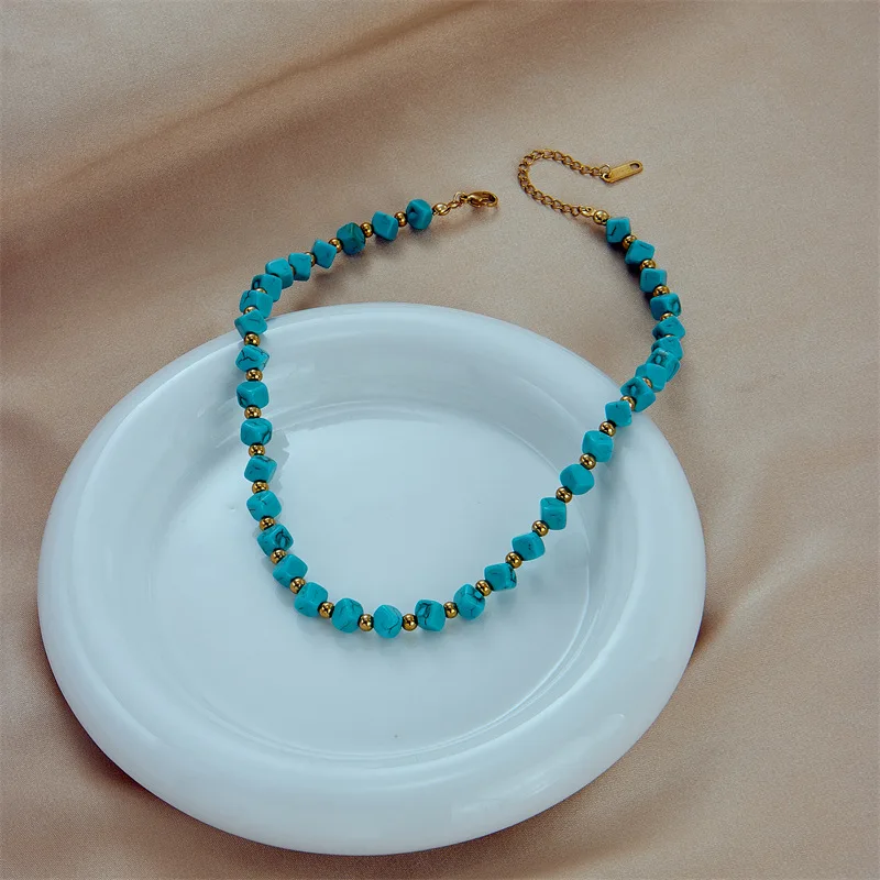 Titanium Steel Necklace Collarbone Necklace Jewelry Creative Personality Turquoise Titanium Steel Beaded Braded Necklace