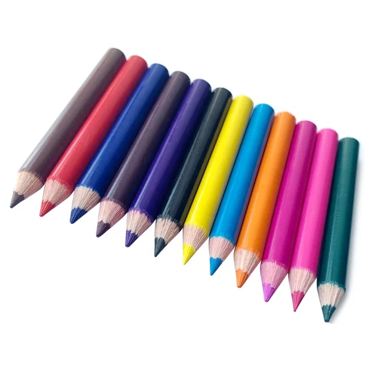 Non Toxic 4.5cm Wood Free 12pcs Mini Multi Color Pencil for Kids Custom