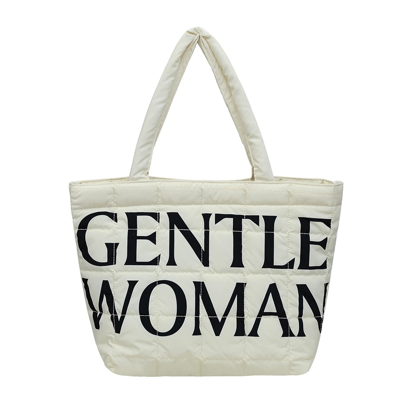 Quilted Puffy Handbag Light Winter Down Cotton Padded Shoulder Bag Down Padding Puffer Tote Bag for Women