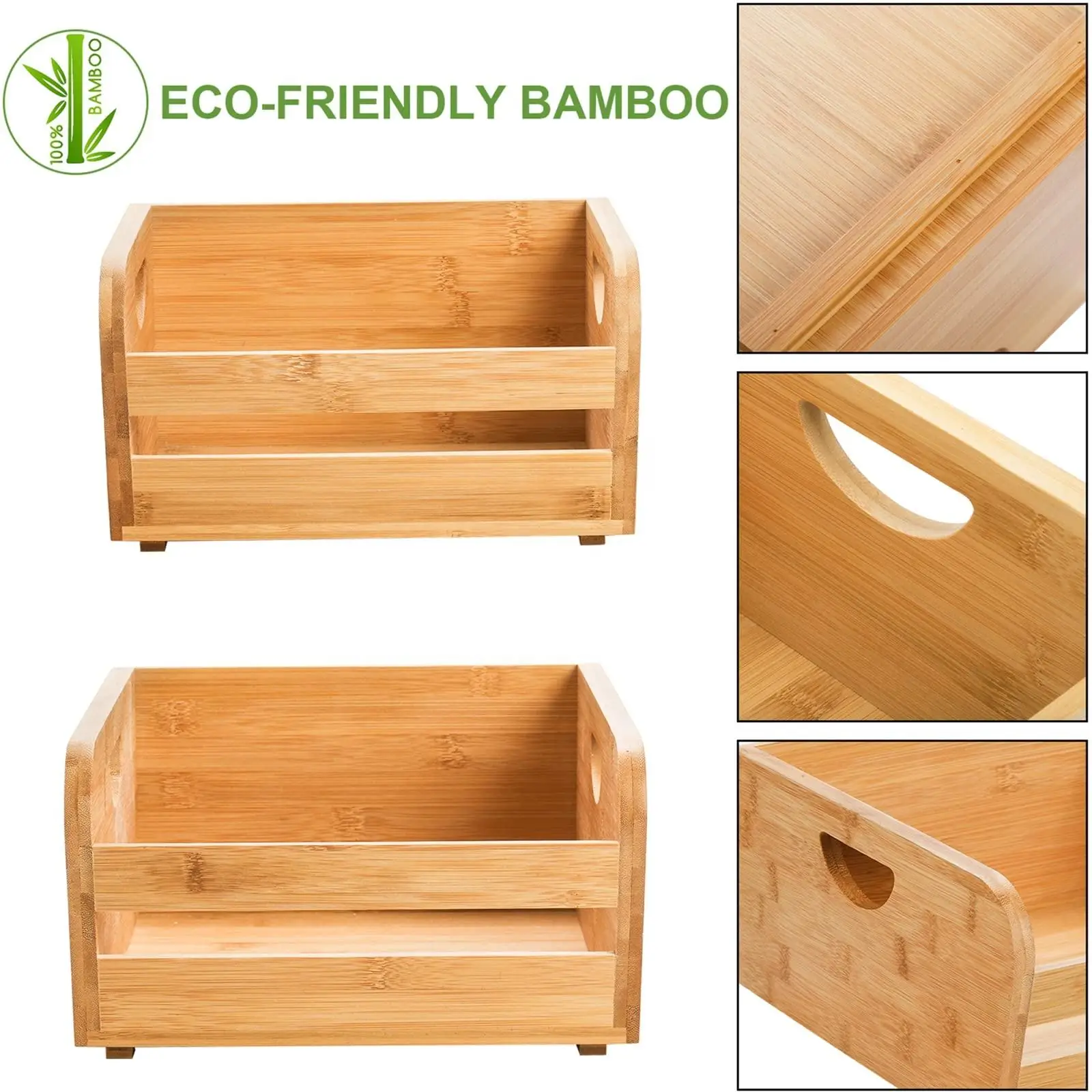 Bamboo Wood Stackable Storage Bins Food Organize Basket 2 Tier Bamboo Fruit Basket Counter Basket