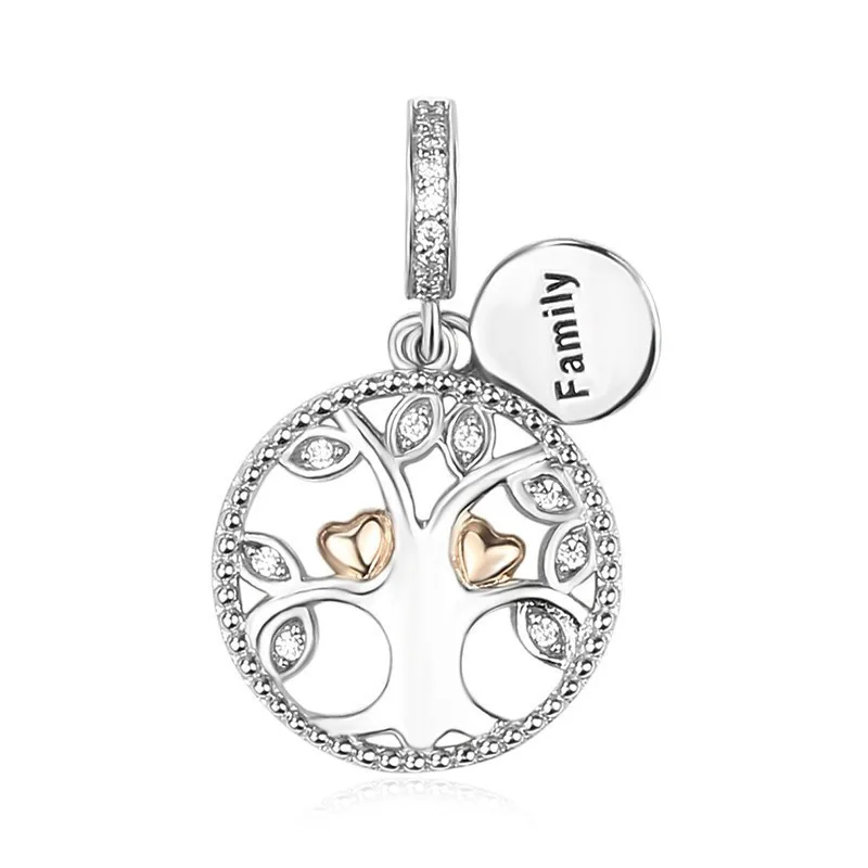 
New Design Family Round card 925 Sterling Silver Charm Tree Of Life Pendant For Bracelet 