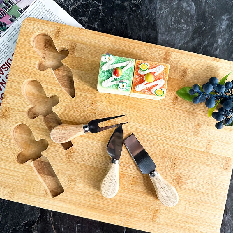 Best Sales Charcuterie Board Personalized Bamboo Cheese Board Set With 4 Cheese Knife Kitchenware Accessories Deli Board Set