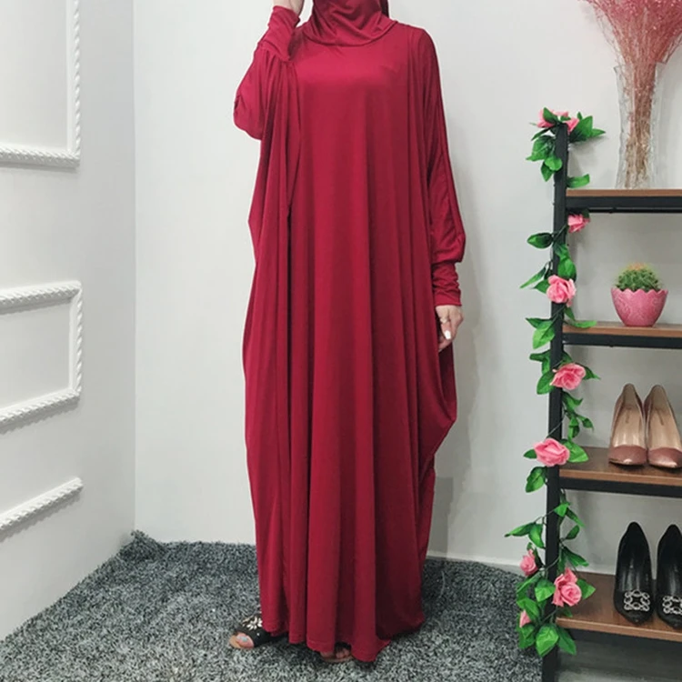 Wholesale in stock islamic clothing solid color bag-sleeve Muslim abaya dress for lady