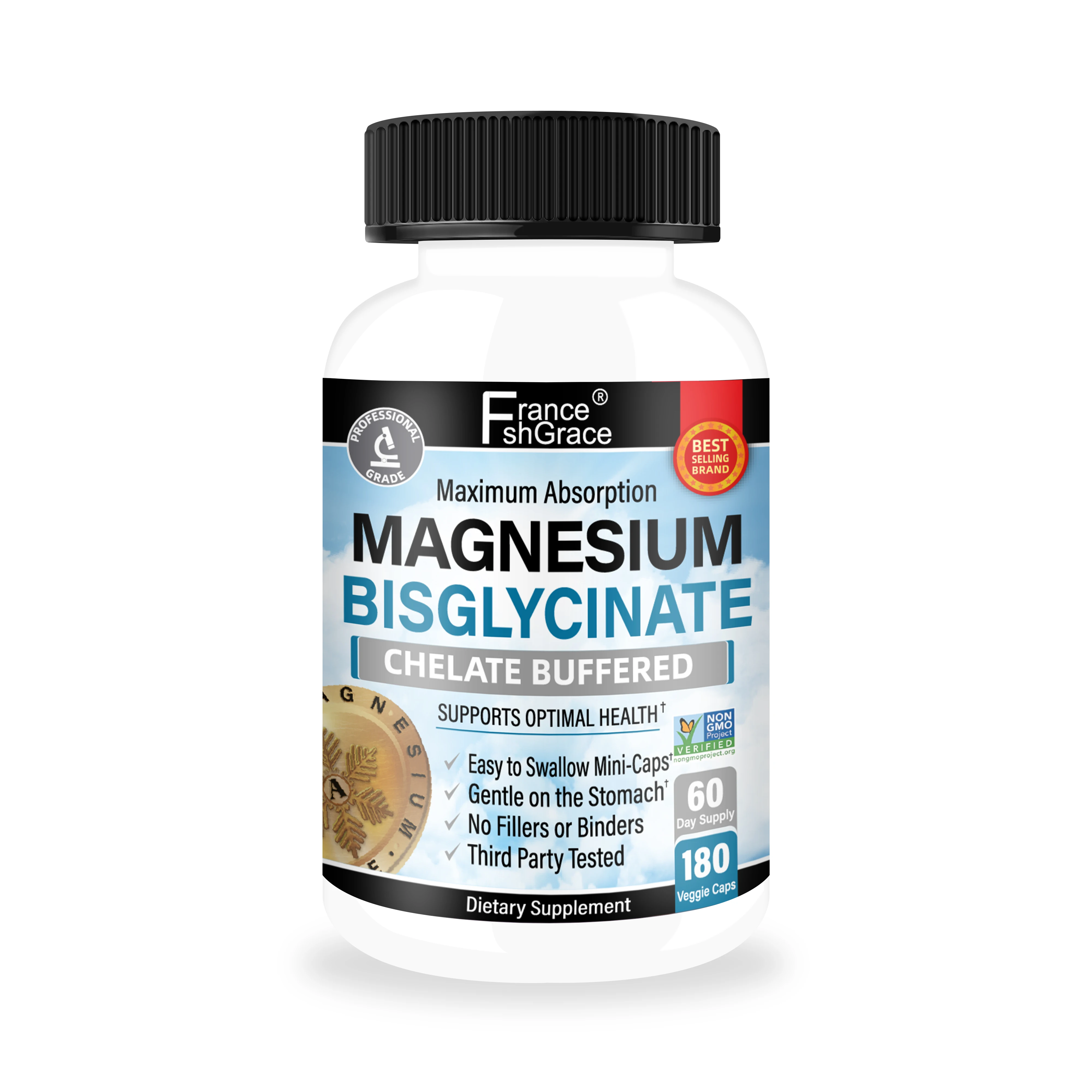 Magnesium Bisglycinate Chelate Capsules 180 count Maximum Absorption Healthy Energy Muscle Bone Joint Support
