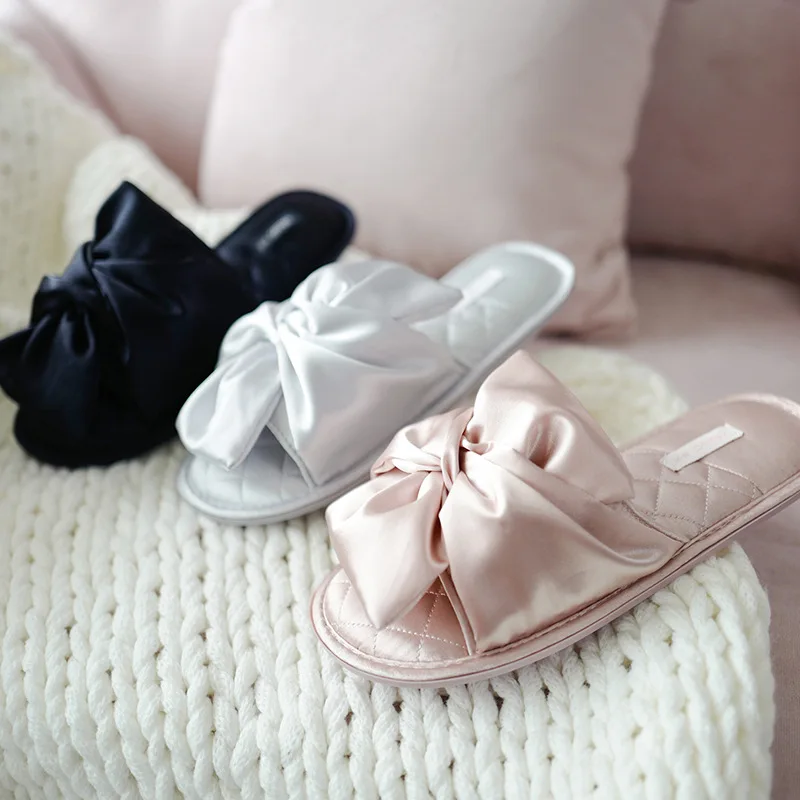 Custom Imitation Silk Sleeping Home and Travel Women Satin Silk Indoor Home Slippers
