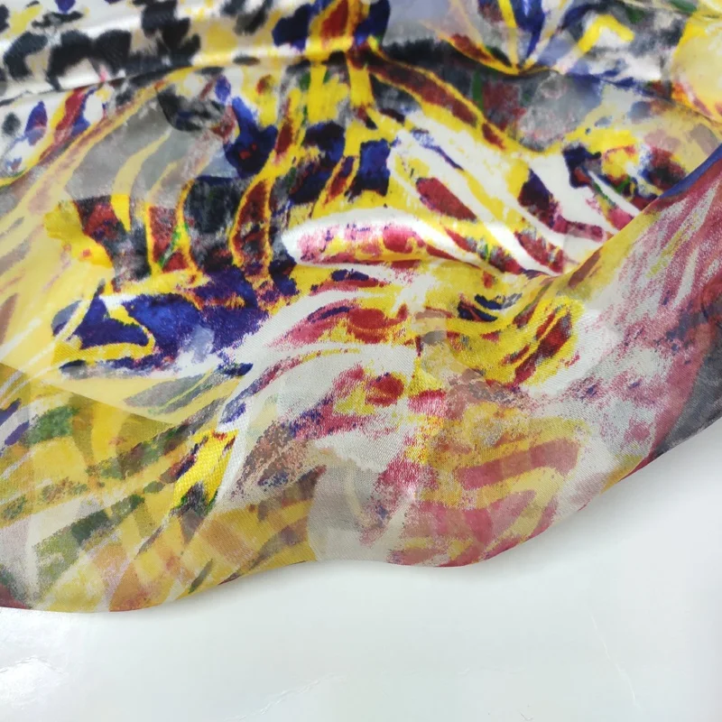 silk viscose digital print burn out satin silk fabric