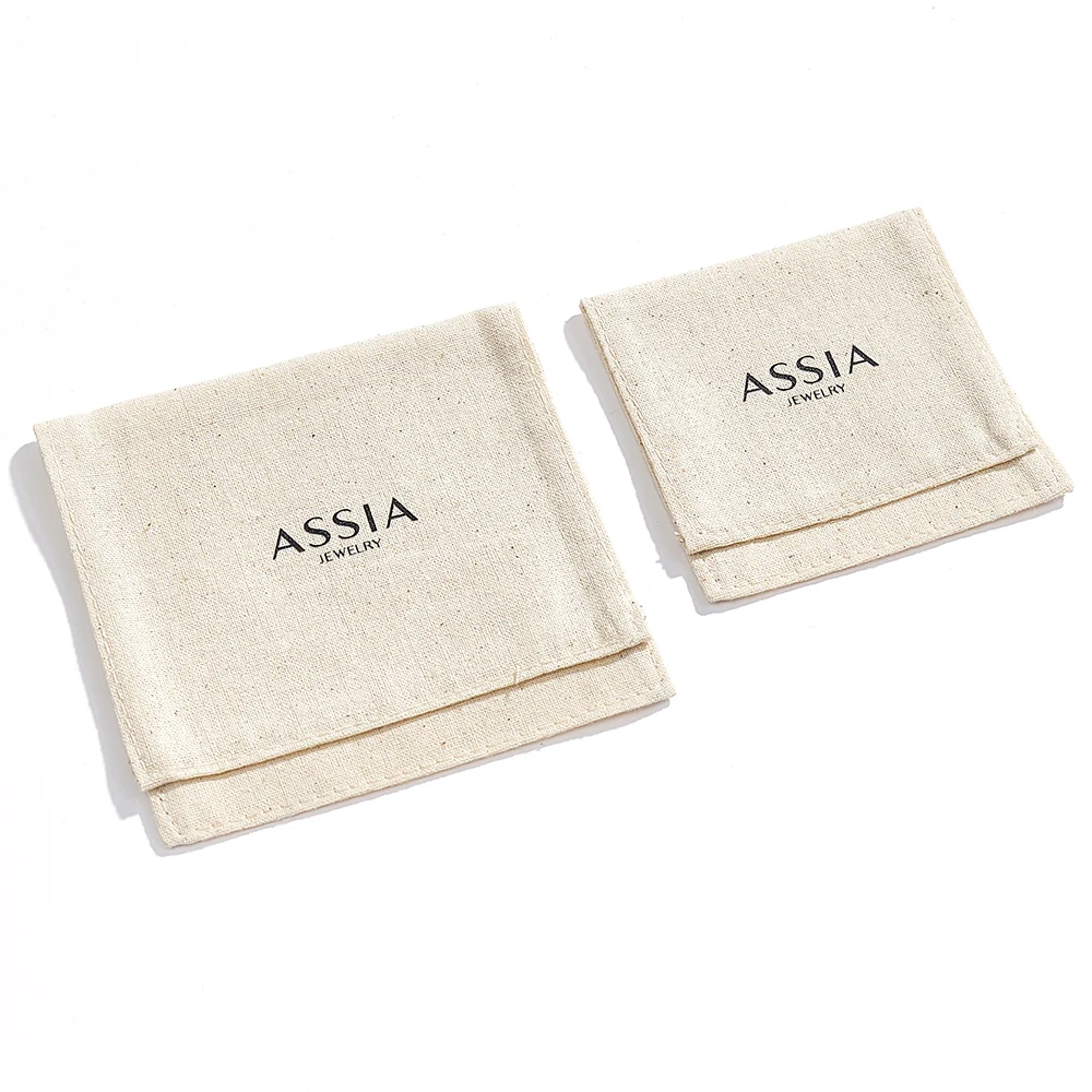 Boyang Custom Logo Recycled Small Envelope Flap Cotton Gift Jewelry Bag Pouch
