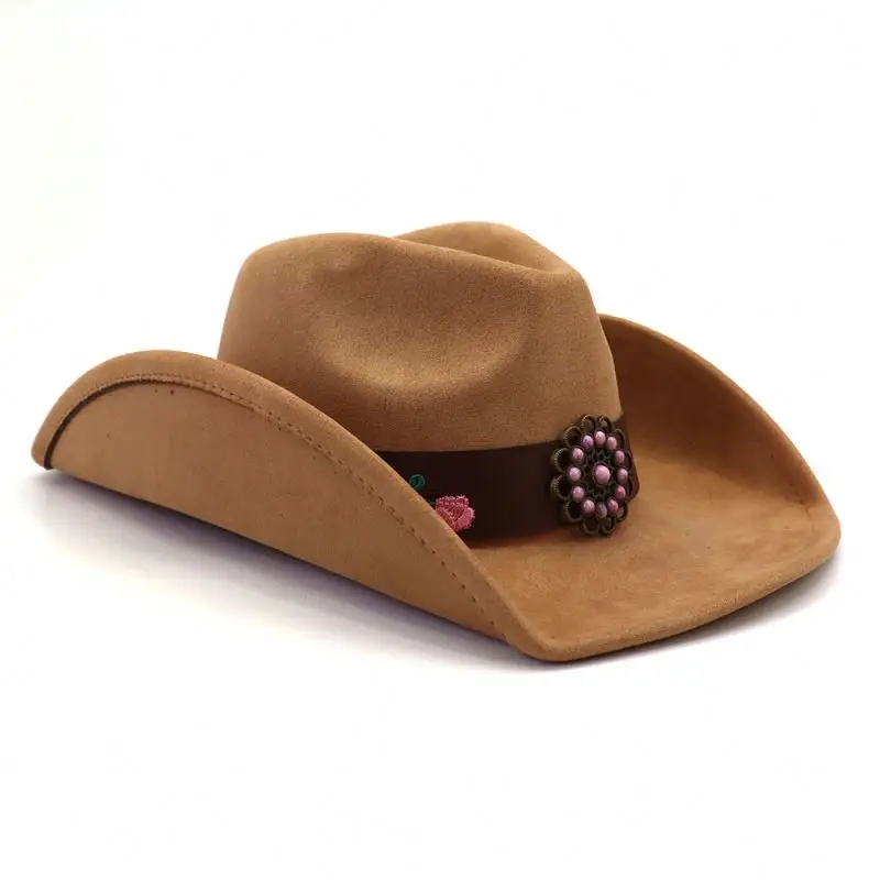 STS 2024 Oem Women Retro Western Suede Cowboy Hats Factory Price Chapeau 100% Wool Sports Caps Unisex Men Cowboy Hats With Band