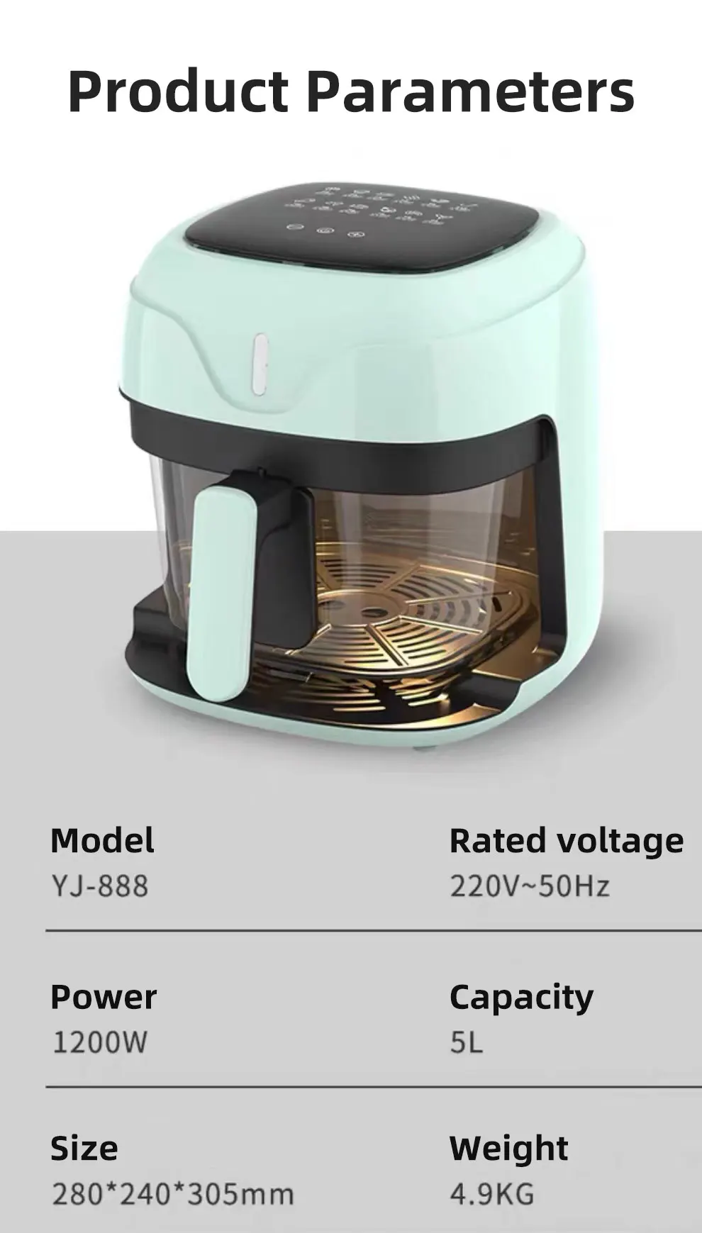 air fryer silver 5 liters 1000W smart french fries electric digital display toaster smokeless energy saving oven air fryer