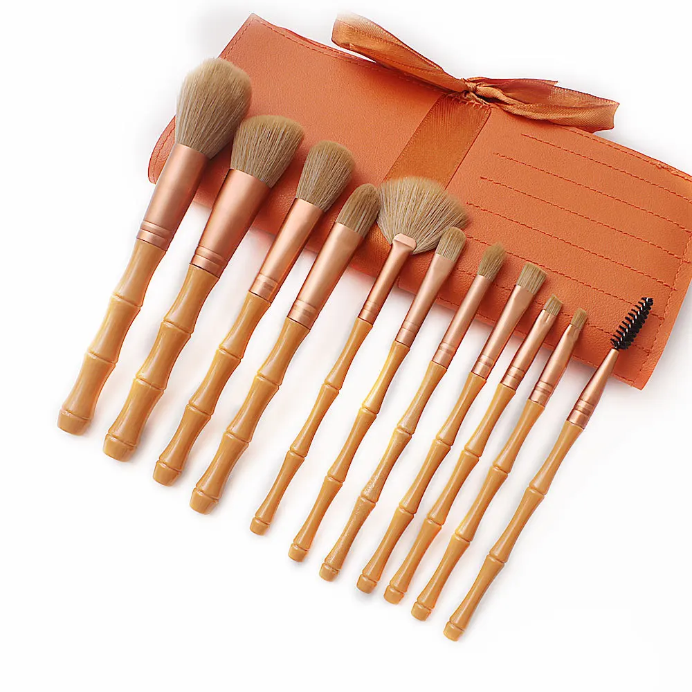 professional 11pcs edge brush comb eyelash fan shape brush blending customized makeup brush kit wholesale