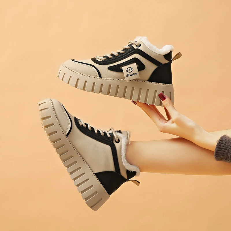 Manufacturer Direct Furry Warm Footwear casual Sneaker Cotton-padded Shoes Outdoor Lace Up Comfortable Snow Boots Women