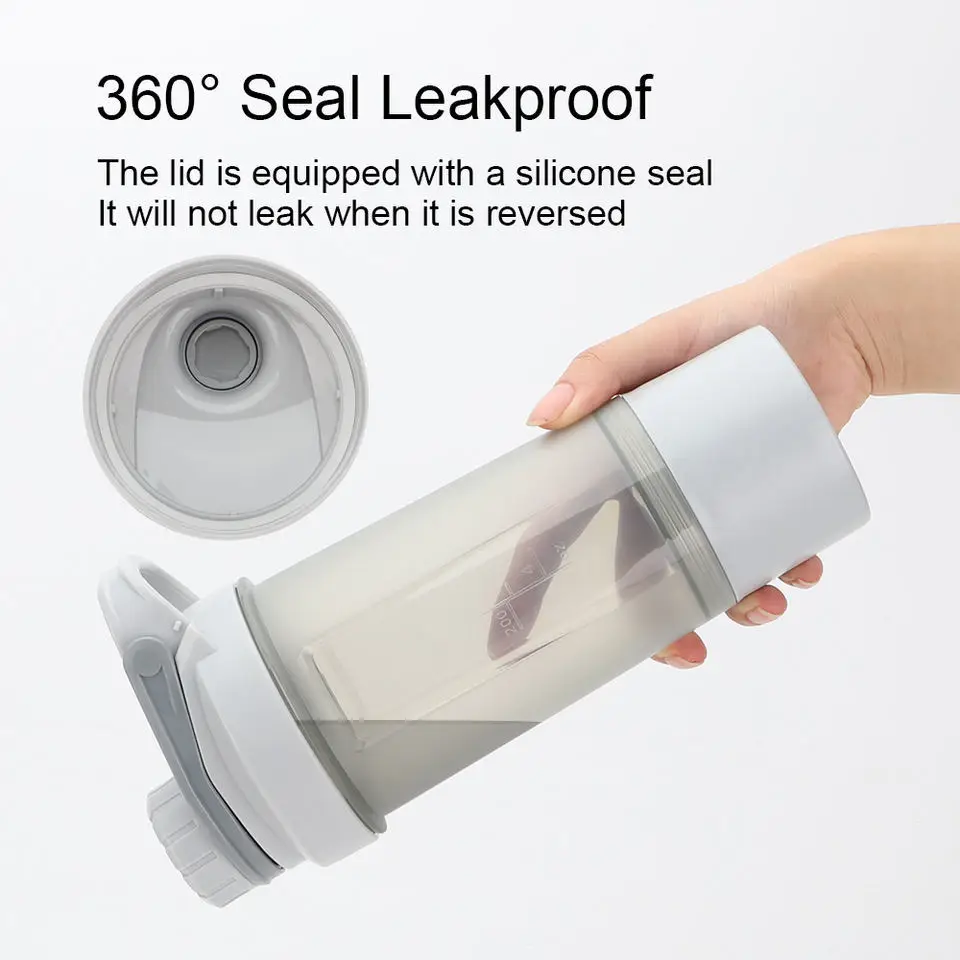 custom logo plastic shaker bottle portable sports drinking gym water bottle with compartment