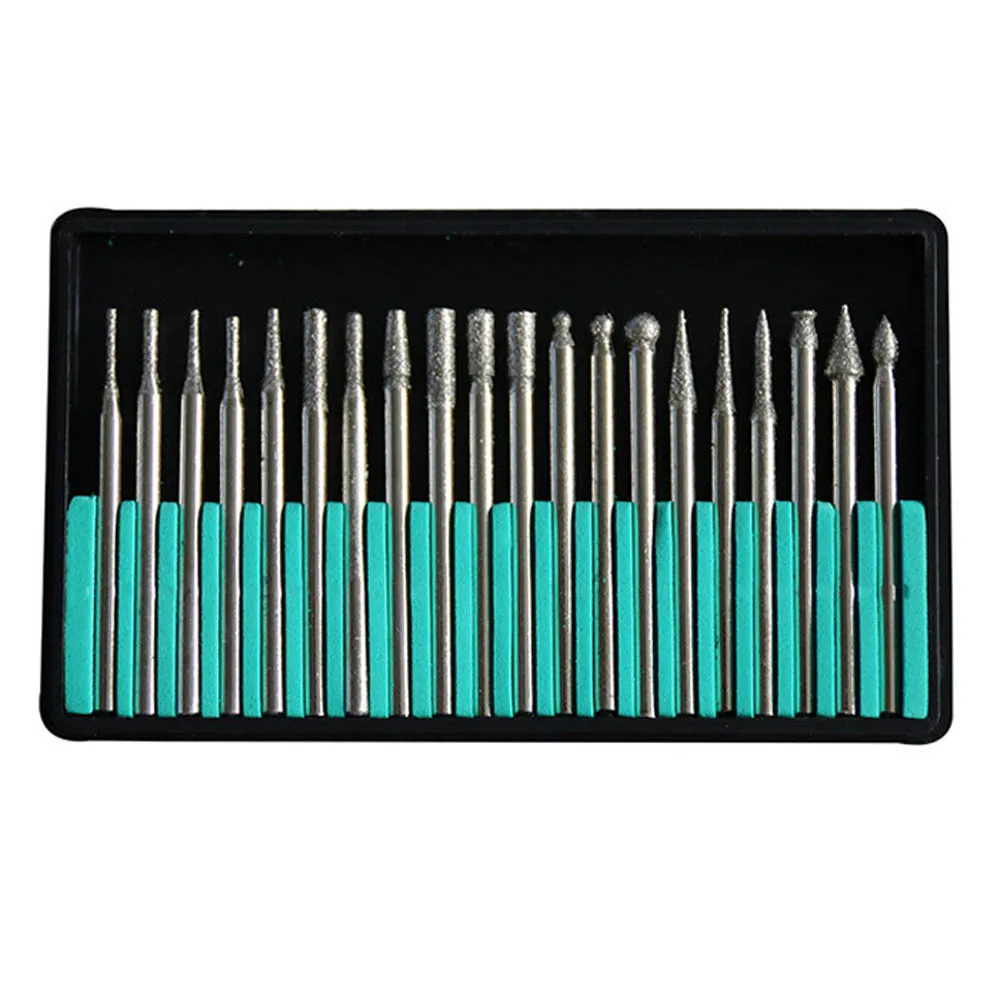 20PCS 3mm Shank Diamond Grinding Needle Carving Polishing Set Mounted Point