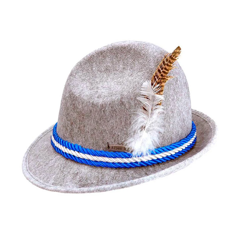 Feather decorative fedora custom wholesale wool felt german oktoberfest hat