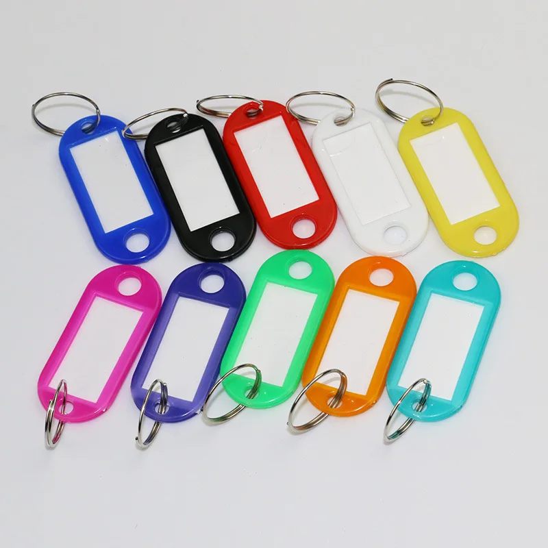 Custom Cheap Mix Color Plastic Hotel Id Label Name Keychains Key Tags With Ring