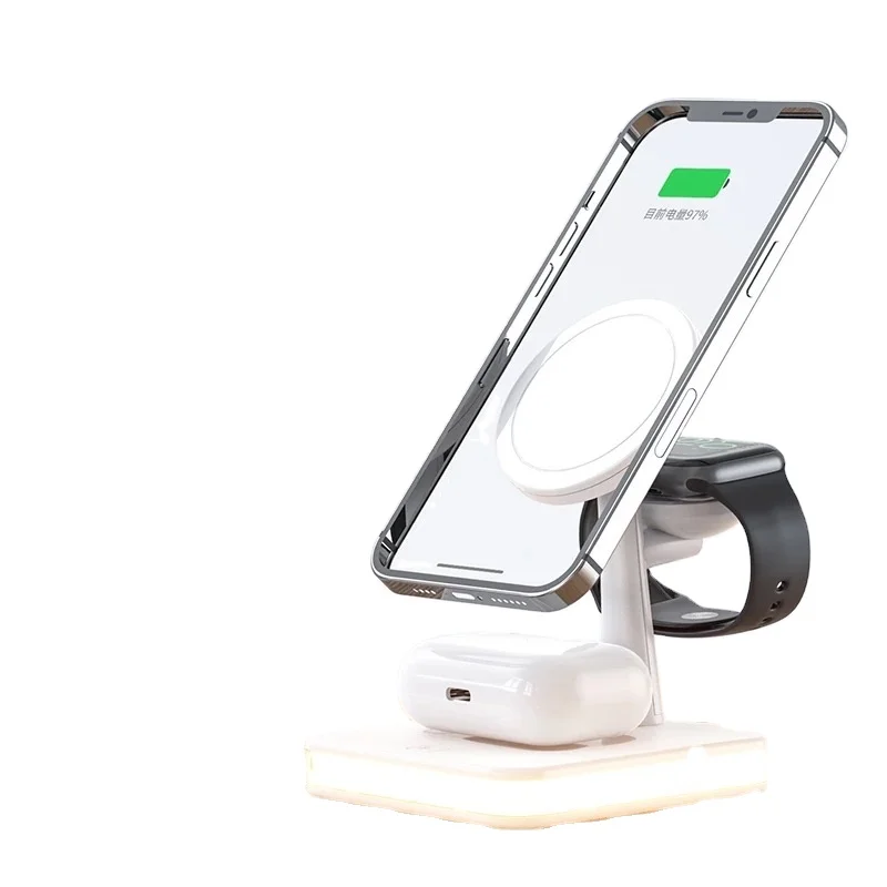 Magnetic bracket 3 In 1 Wireless Charger Bedside Lamp 25W Adapter Wireless Charger