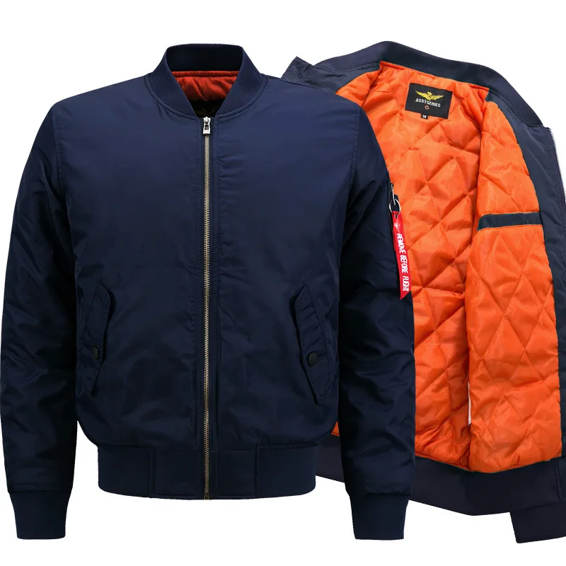 High Quality Wholesale Winter Windbreaker Warm Coat Orange Lining Army Green Quilted Blank Airforce Bomber Jacket