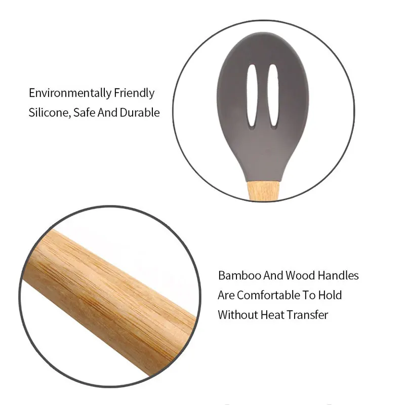 Kitchen accessories heat resistant silicone utensil slotted frying spoon for Cooking