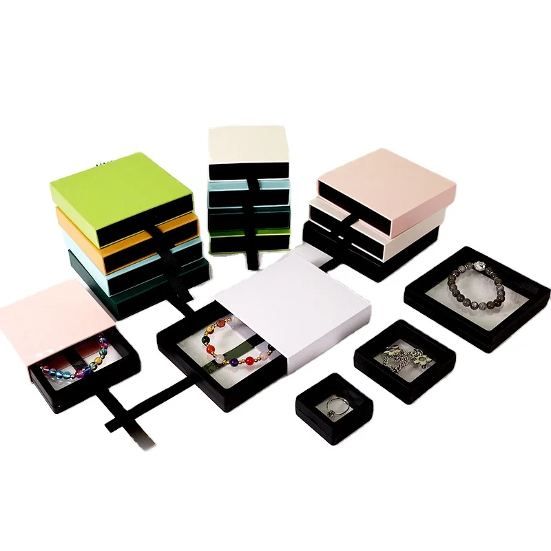 Custom Small Sliding Cardboard Drawer Boxes For Jewelry With Clear Insert