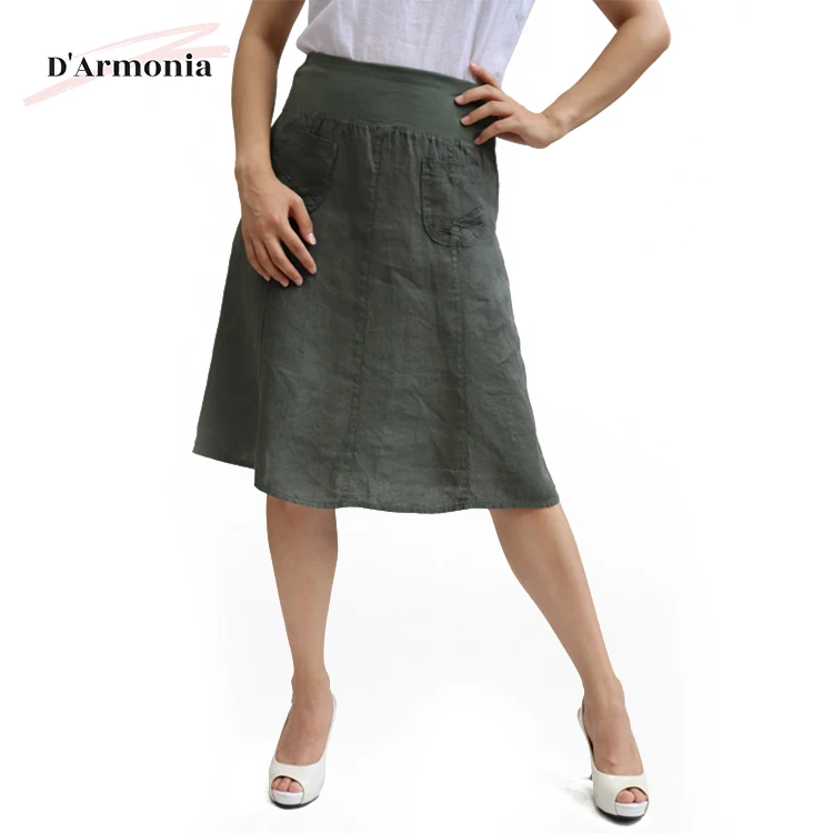 New Arrival Knee Length Pure Linen Women Skirt For Summer
