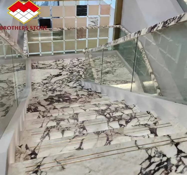 Modern Calacatta Viola White Marble with Purple Vein Slabs for Dining Room Table Set Kitchen Countertop Bathroom Staircases