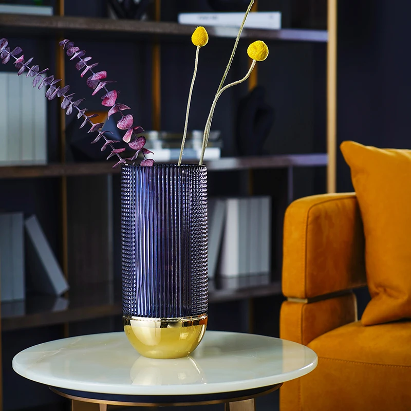RORO home decor classic collection modern luxury decorative glass black golden color simple design table desk flower vase