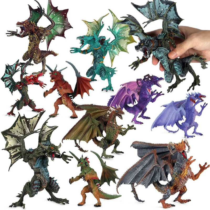Oenux Wholesale  PVC Chinese Dragon Animal Toys New Style Mythical Magic Dragon Dinosaurs Model Kids Halloween Party Gifts