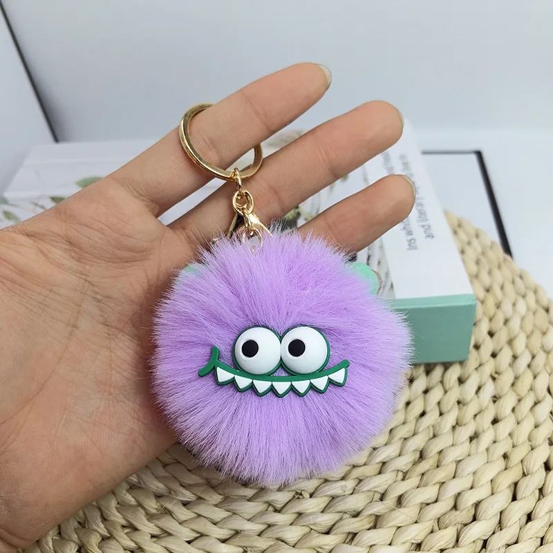Cute Cartoon Plush Little Monster Keychain Pom Pom Key Ring Creative Plush Toy Doll Pendant Keychain For Key Bag Decoration