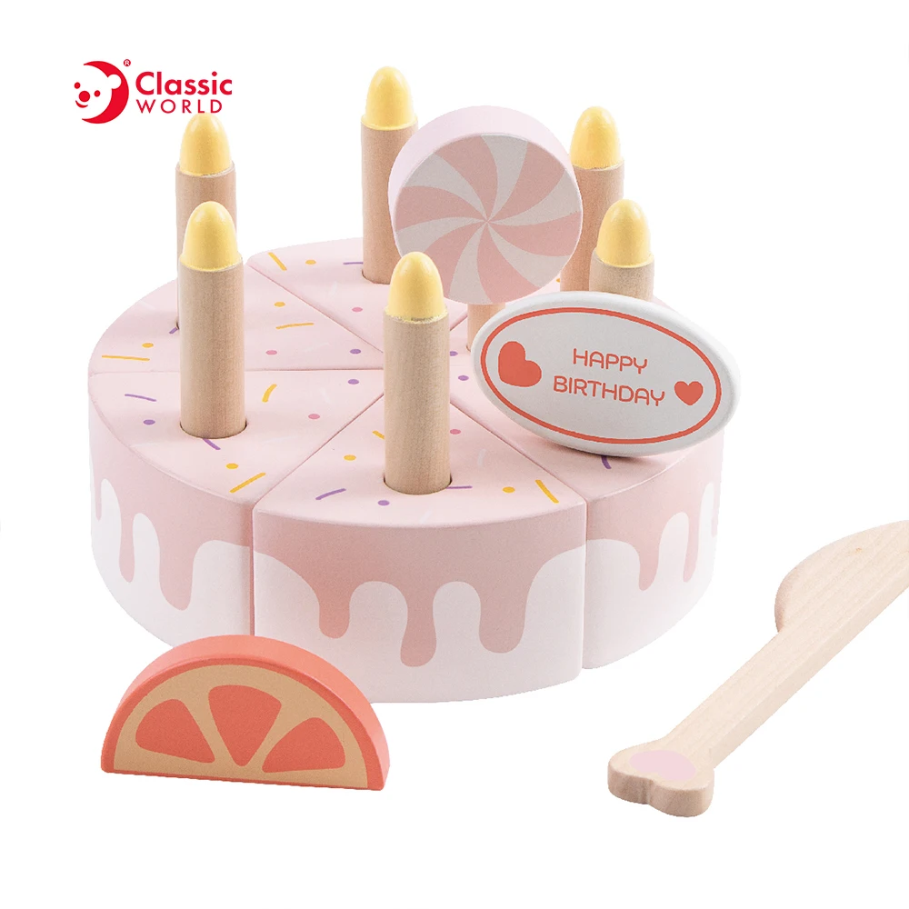 Classic World Top Brand High Quality New Organic Safe Material Pretend Play Food Birthday Cake