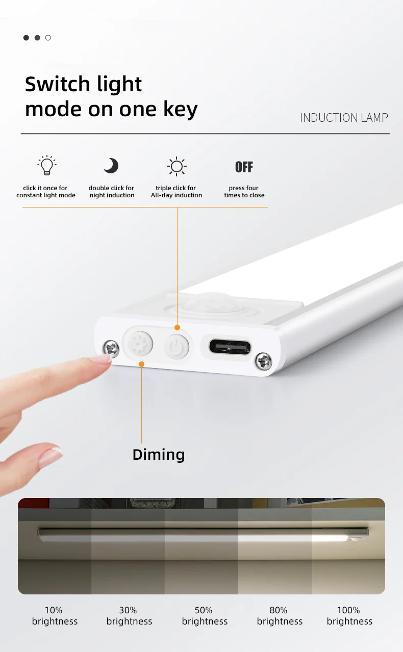 LED PIR Night Light Dimmable Kitchen Cabinet Closet USB Rechargeable Lamp Bed LED Motion Sensor LED Strip Light Cabinet Light