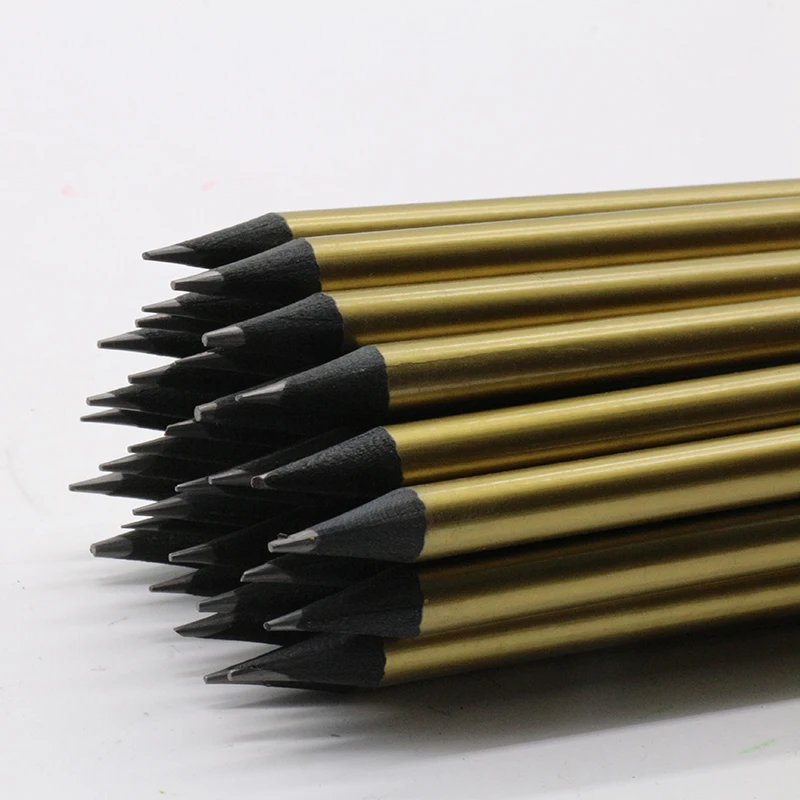 Black Wooden Gold HB Pencils With Eraser High Quality Metallic Pencils Bulk Custom Wood Pencil