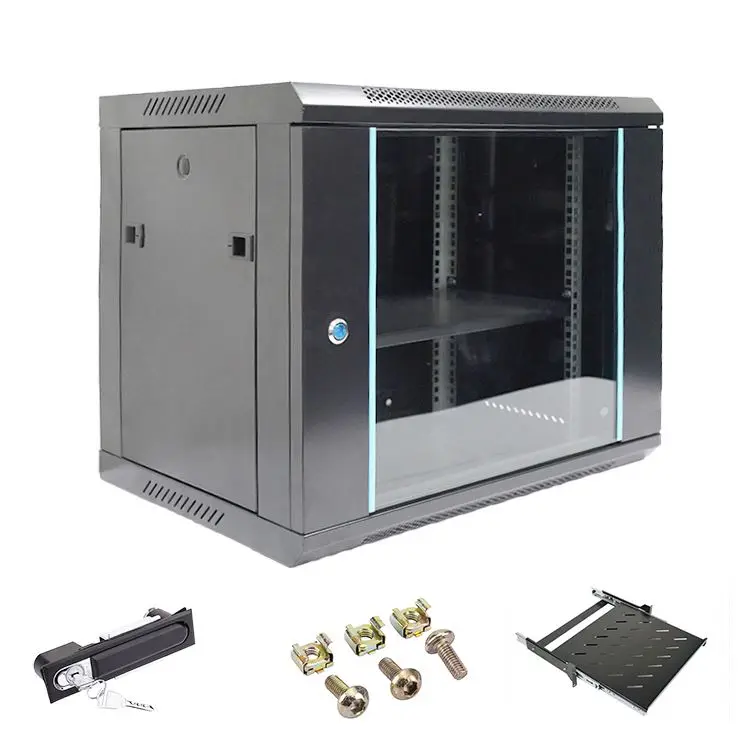 Hot sale New design glass door 19 inch network cabinets 9u wall mount server rack