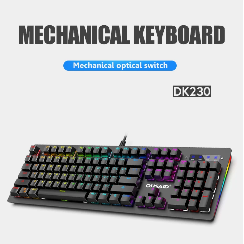 Mechanical Keyboard USB Wired Ergonomic Backlit Mechanical Feel Gaming Keyboard with Aluminium Alloy Panel