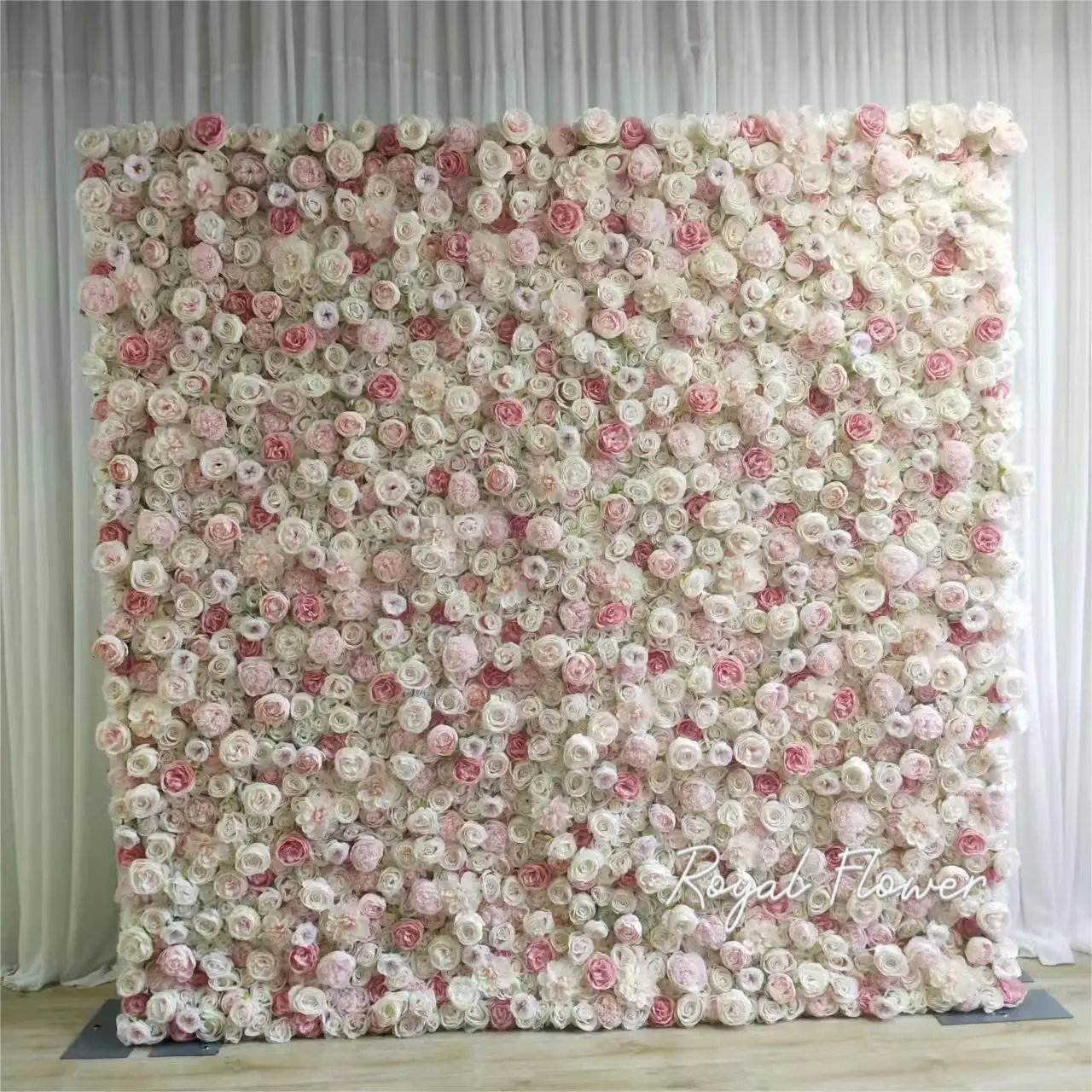 Wedding Home Decor Floral Background Mat Pink Silk Rose Flower Wall Backdrop Panel 3d Roll Up Cloth Artificial Flower Wall