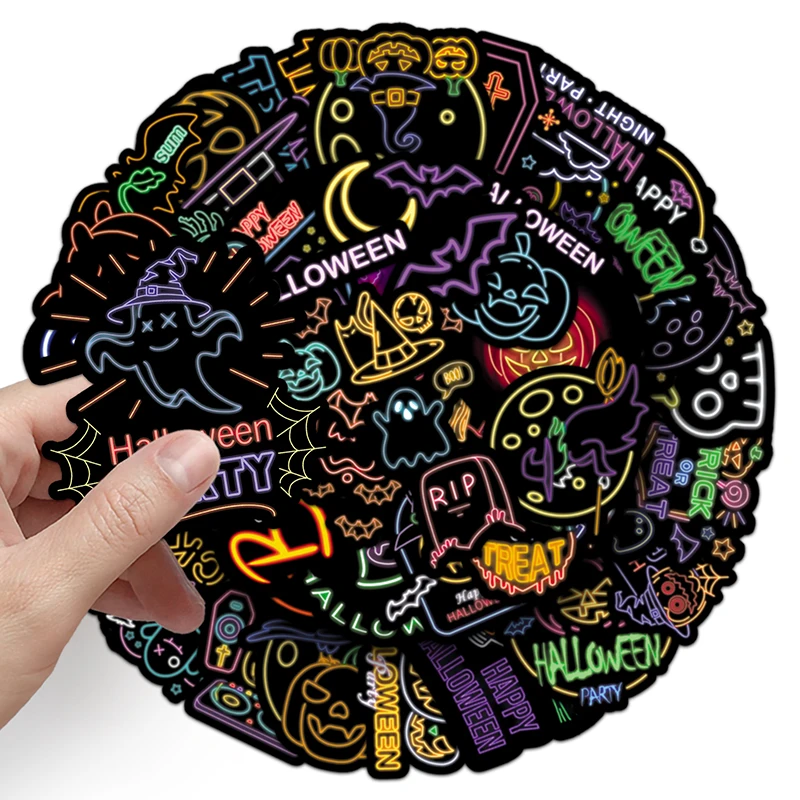 50PCS Factory Outlet Cartoon Custom Colorful Cool Festival Neon Halloween Sticker For Laptop Cup Journal Sticker