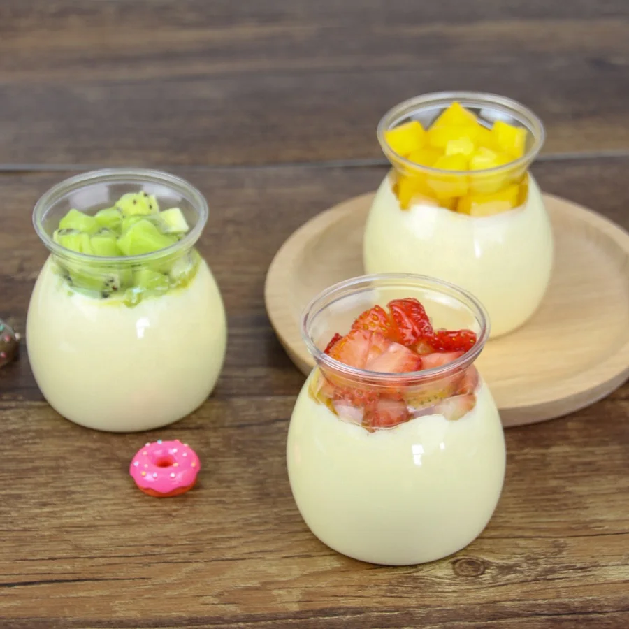 
2019 Wholesale PET Disposable Round 140ML Dessert cups Plastic Pudding Cups eco-friendly 