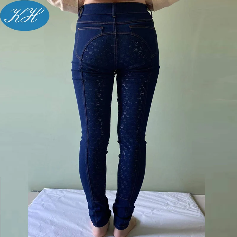 Штаны для верховой езды из эластичной джинсовой ткани с силиконовой нашивкой