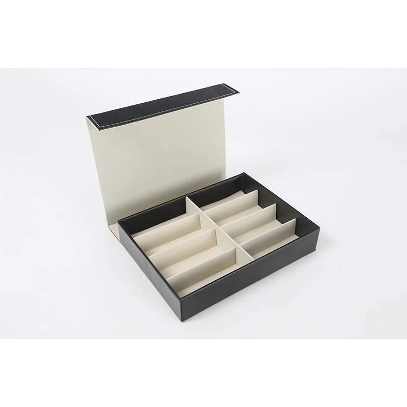 Retail 12Panels 8Panels Glasses Storage Box  Beige Color Glasses Collection Cases Black PU Leather Covered  Eyewear Display Box