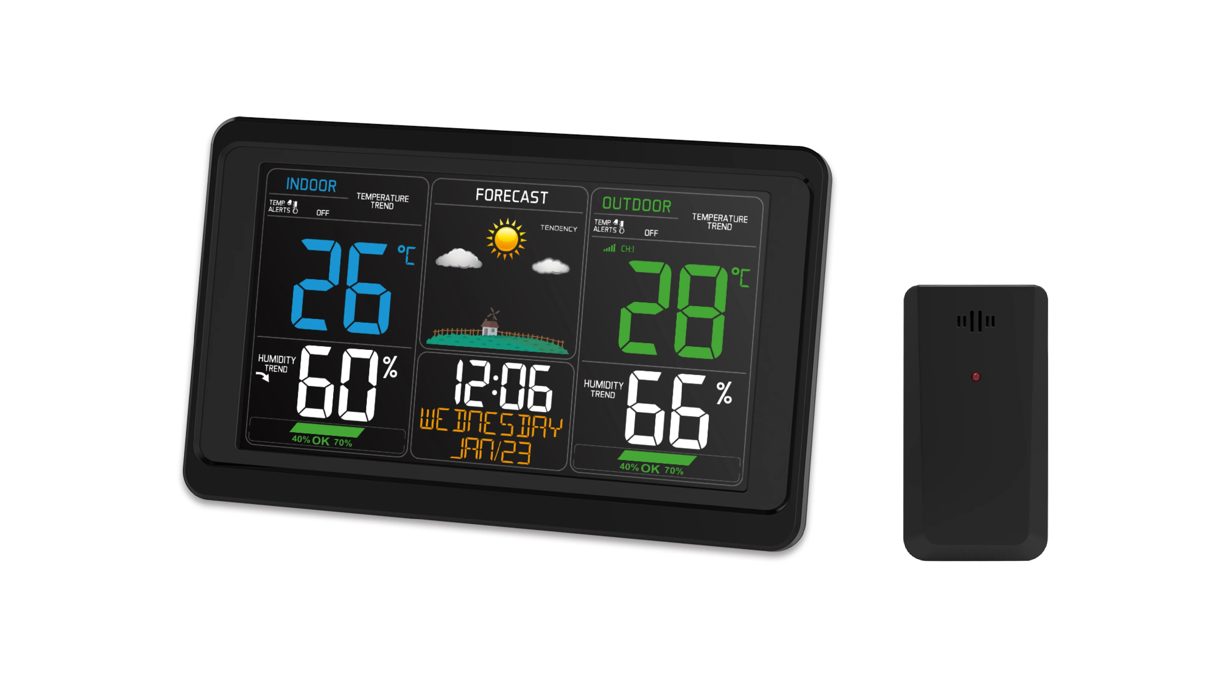 EWETIME Color Weather Forecast Station Stand Indoor Outdoor Temperature Humidity Clock