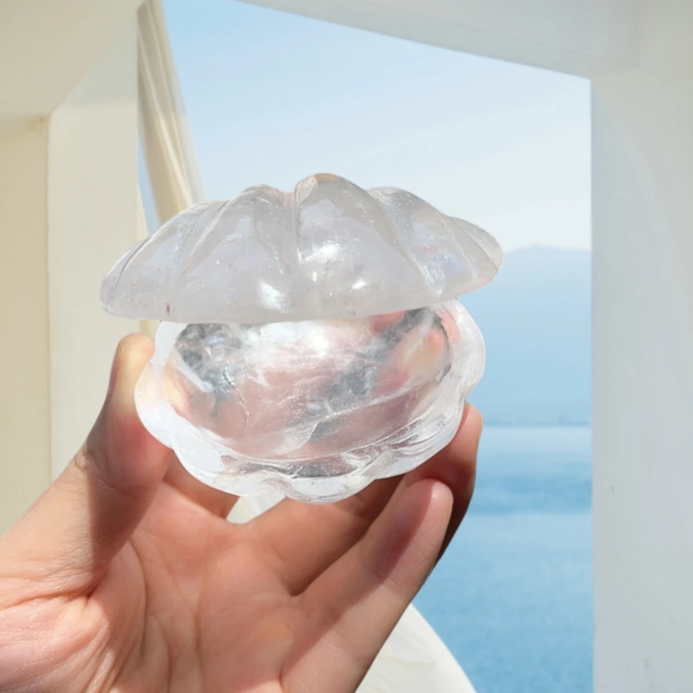 Handmade Natural Crystal Seashell Rose Clear Quartz Gemstone Folk Art Specimen Gift & Decoration Carved Technique Animal Theme