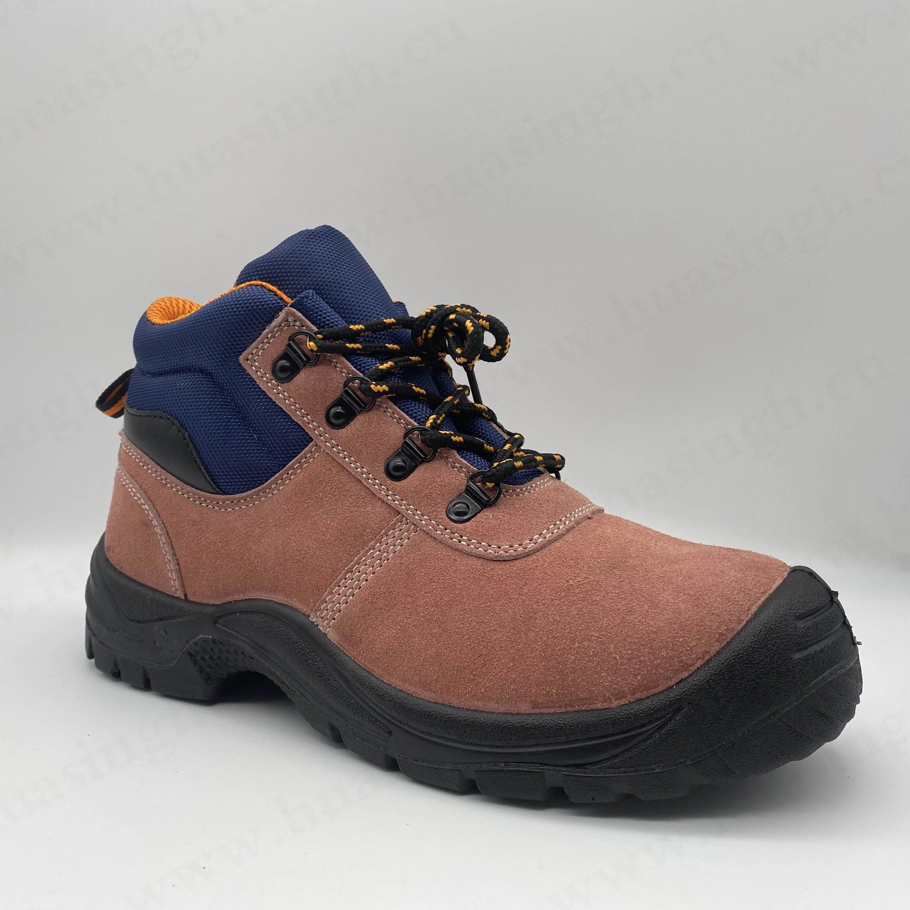 CMH,suede leather pink handle security shoes with metal clasp mid-cut PU/PU injection sole work safety boots HSB090