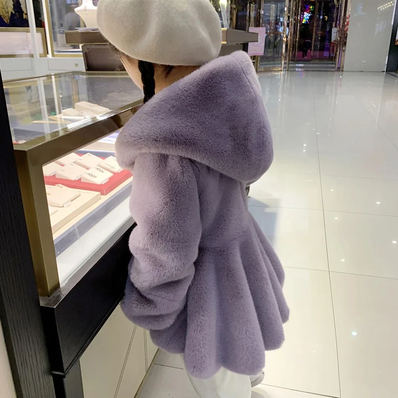 Fashion Baby Winter Warm Fur Coats For Girls Long Sleeve Hooded Warm Jacket For Christmas Party Kids Fur Outwear Clothing
