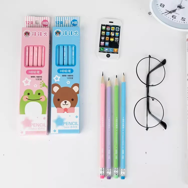 Wooden Standard  HB Colored Pencils With Customized Lead Eraser Topper Logo Colour Color Set For School Kids Children